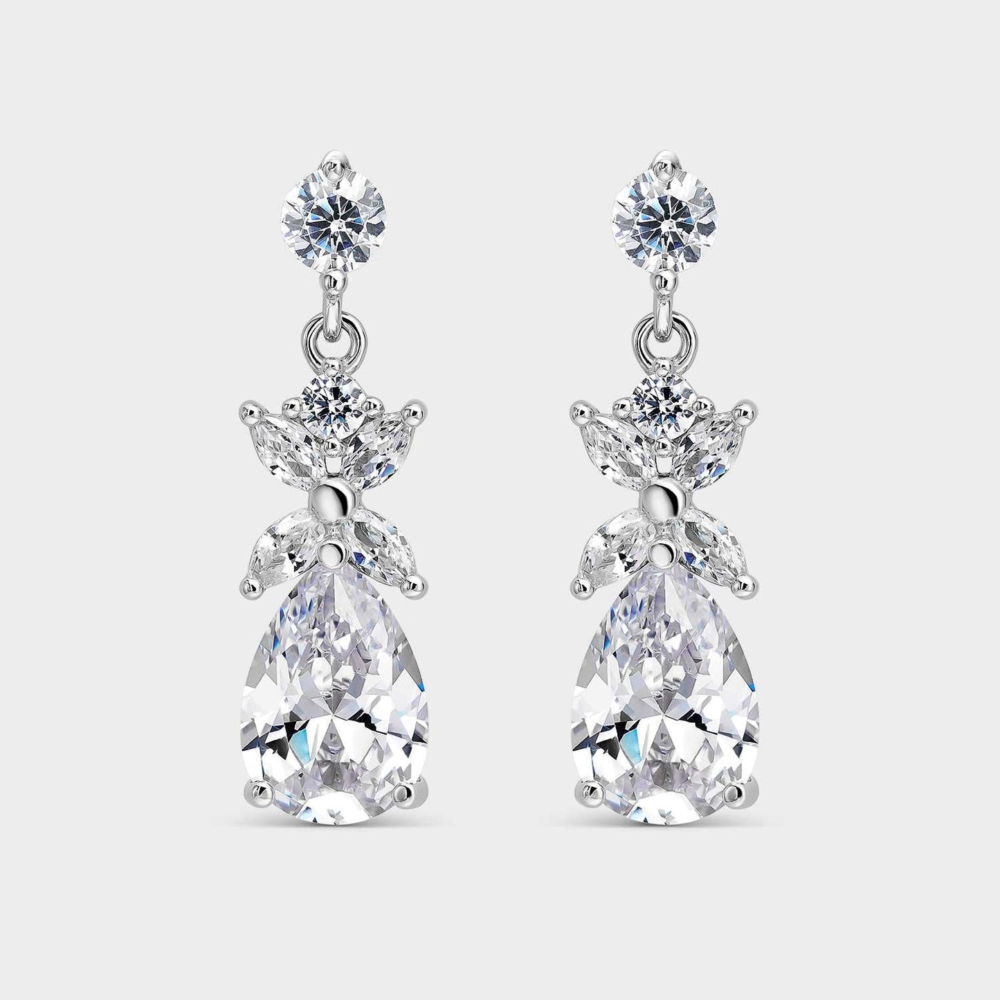 Drop-shaped earrings with white zircons