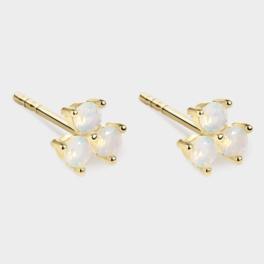 Gold plated earrings with white opals in claws