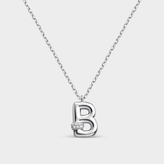 Collar con inicial "B" con volumen, plata y linea de circonitas