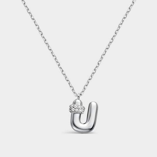 Collar con inicial "U" con volumen, plata y linea de circonitas