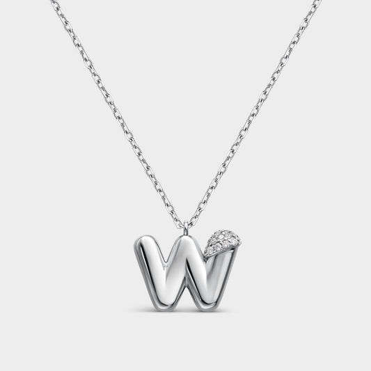 Collar con inicial "W" con volumen, plata y linea de circonitas