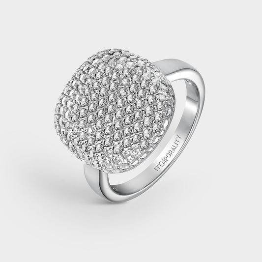 Anillo plata cushion pavé blanco