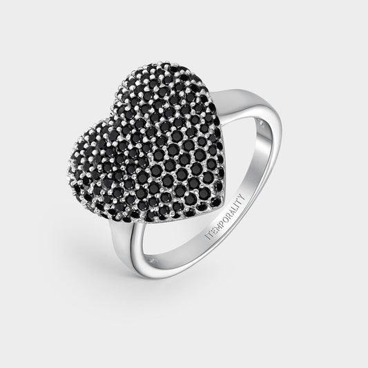 Anillo plata corazón pavé negro