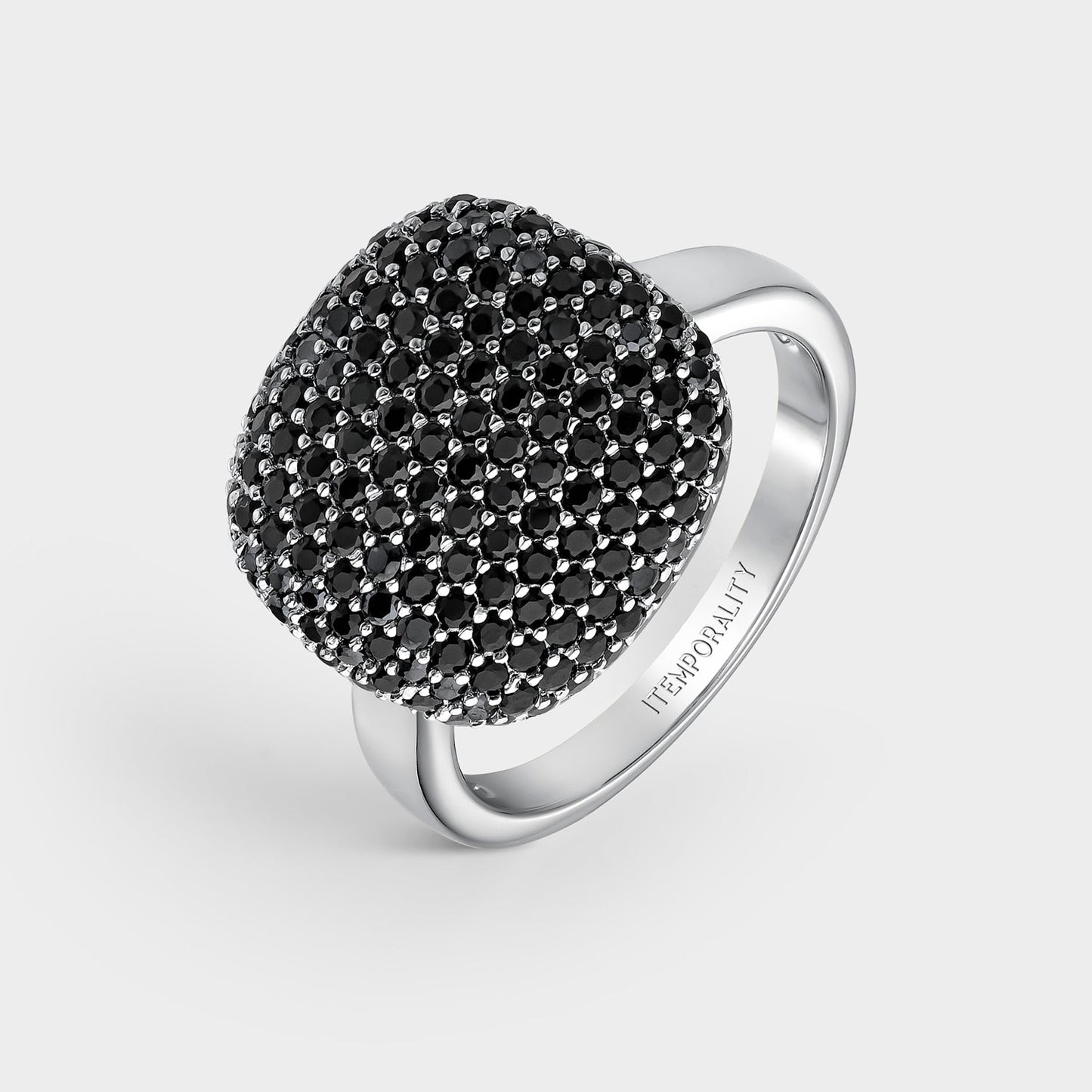 Anillo plata cushion pavé negro