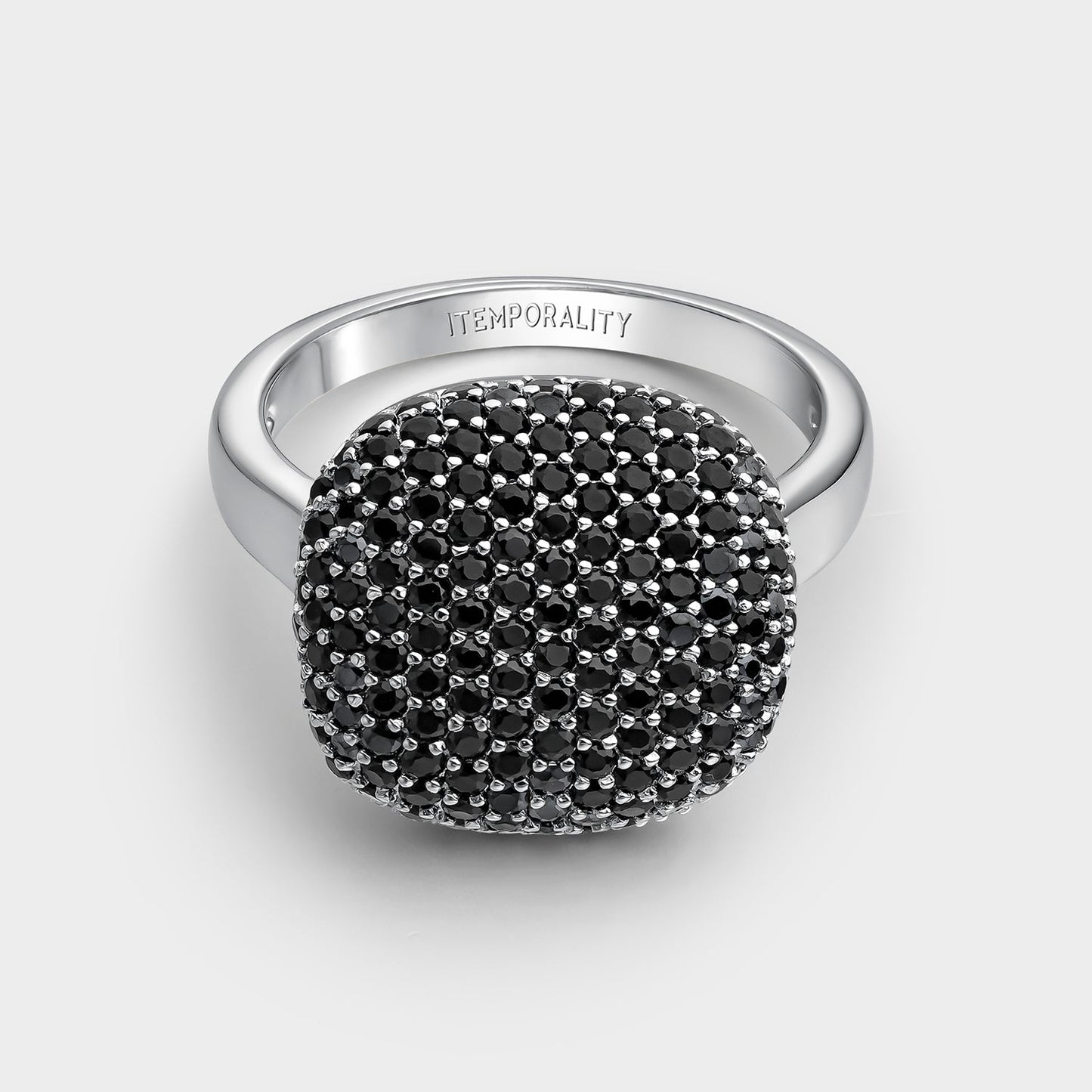 Anillo plata cushion pavé negro