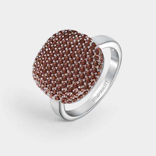 Anillo plata cushion pavé marrón