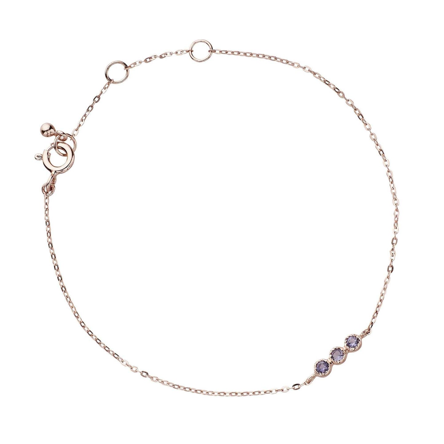 Rose gold plated triple iolite bracelet