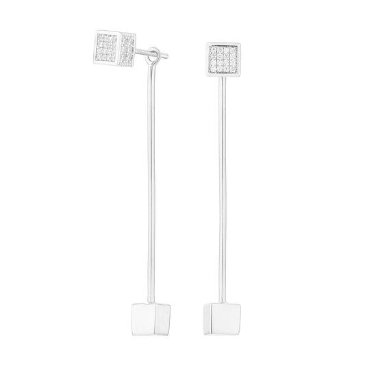 Pendientes largos Cube Plata