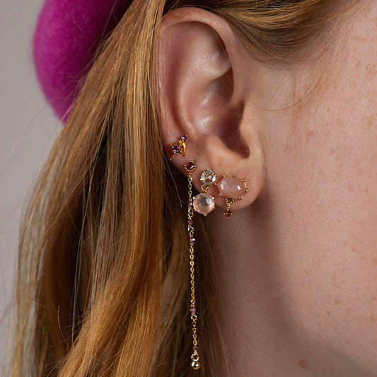 Rose quartz and blue topaz earrings 18k gold plated