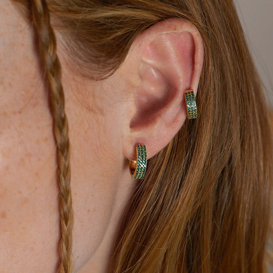 Serena silver and gold earrings with green zircons