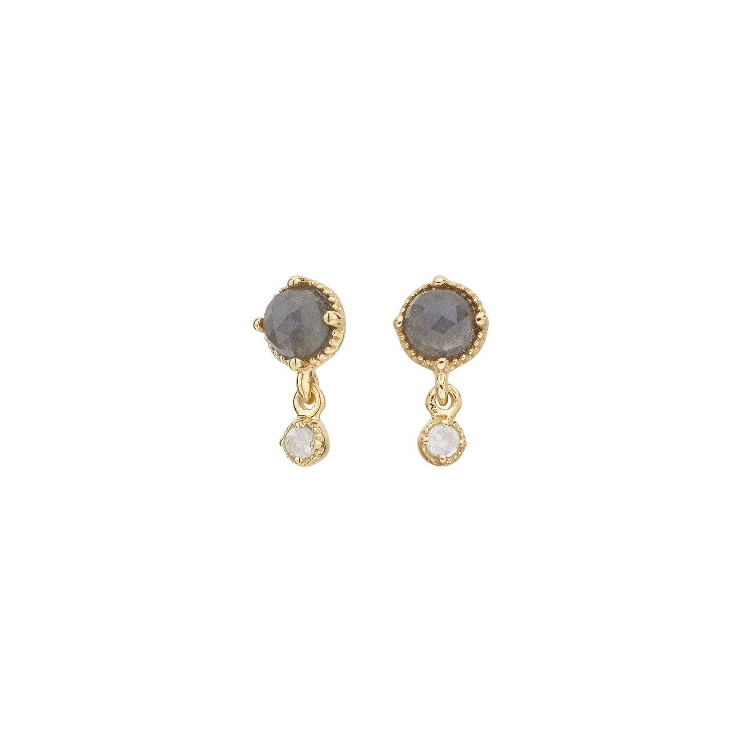 Pendientes labradorita y piedra lunar bañados en oro