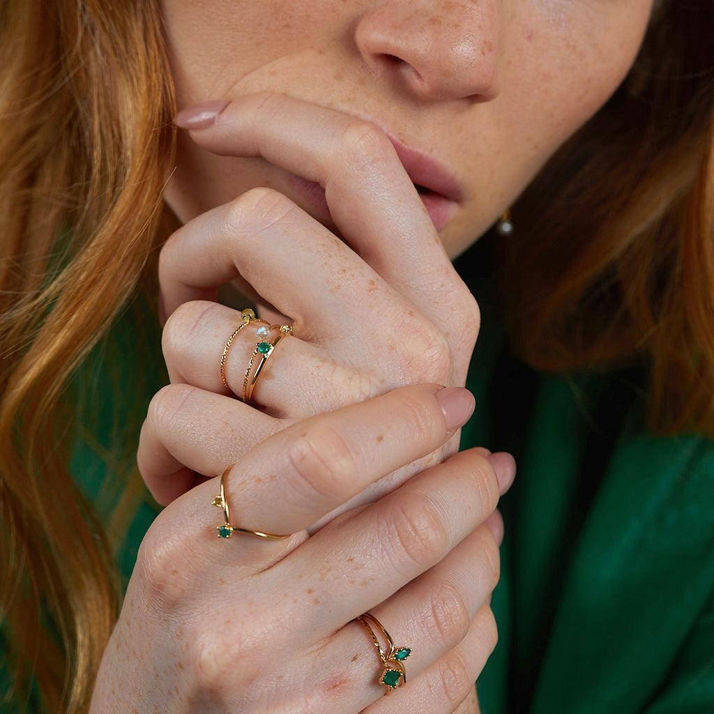 Gold plated green onyx and peridot ring