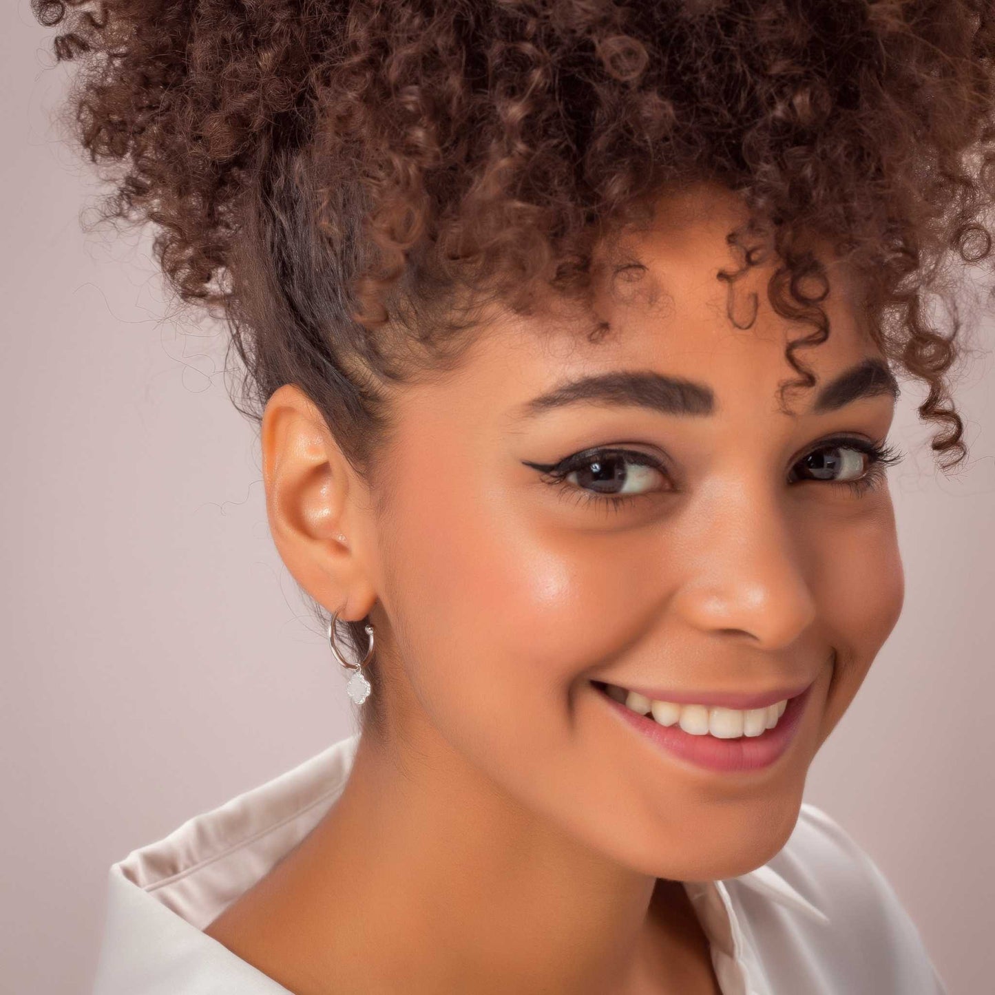 Silver Cube Flower Hoop Earrings