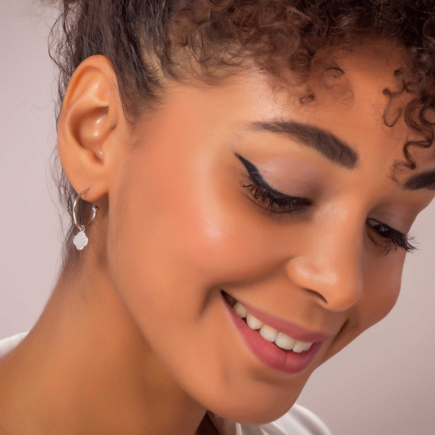 Silver Cube Flower Hoop Earrings