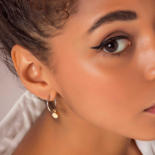 Gold Plated Circle Cube Hoop Earrings